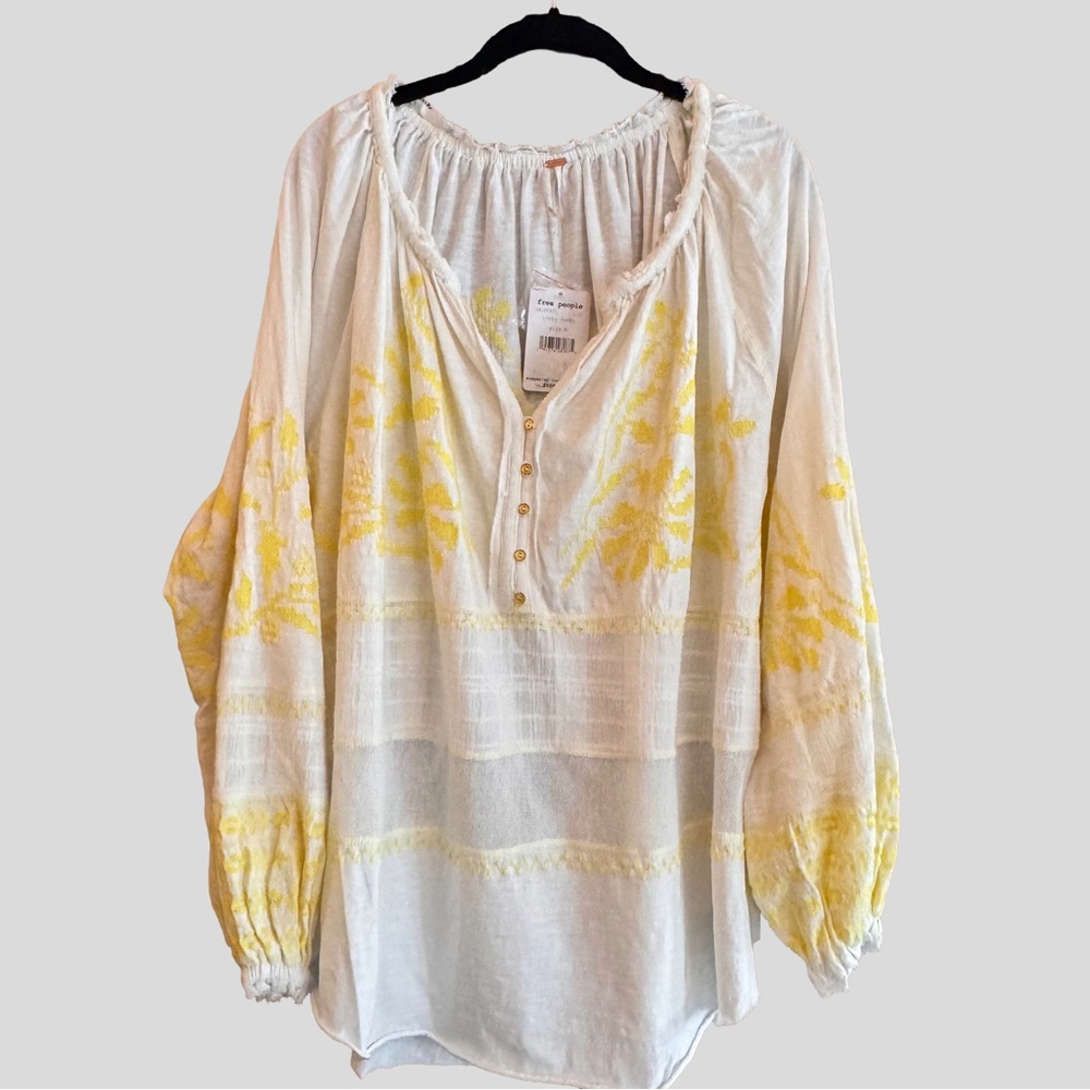 Free People Persuasion Embroidered Peasant Oversized Boho Bohemian Top Blouse